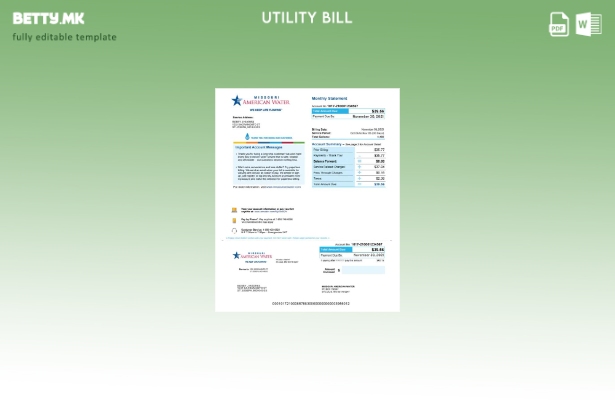 Модерен стил на САД Мисури Американскиот шаблон за сметки за вода за комунални у